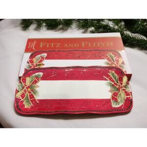 Fitz and Floyd Damask Holiday Bread or Serving Tray NIB Ceramic Christmas